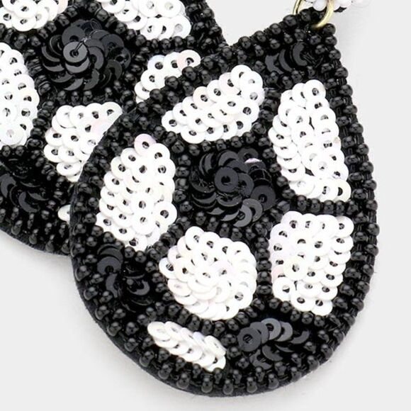 Soccer Seed Bead Felt Back Earrings - Picture 2 of 5